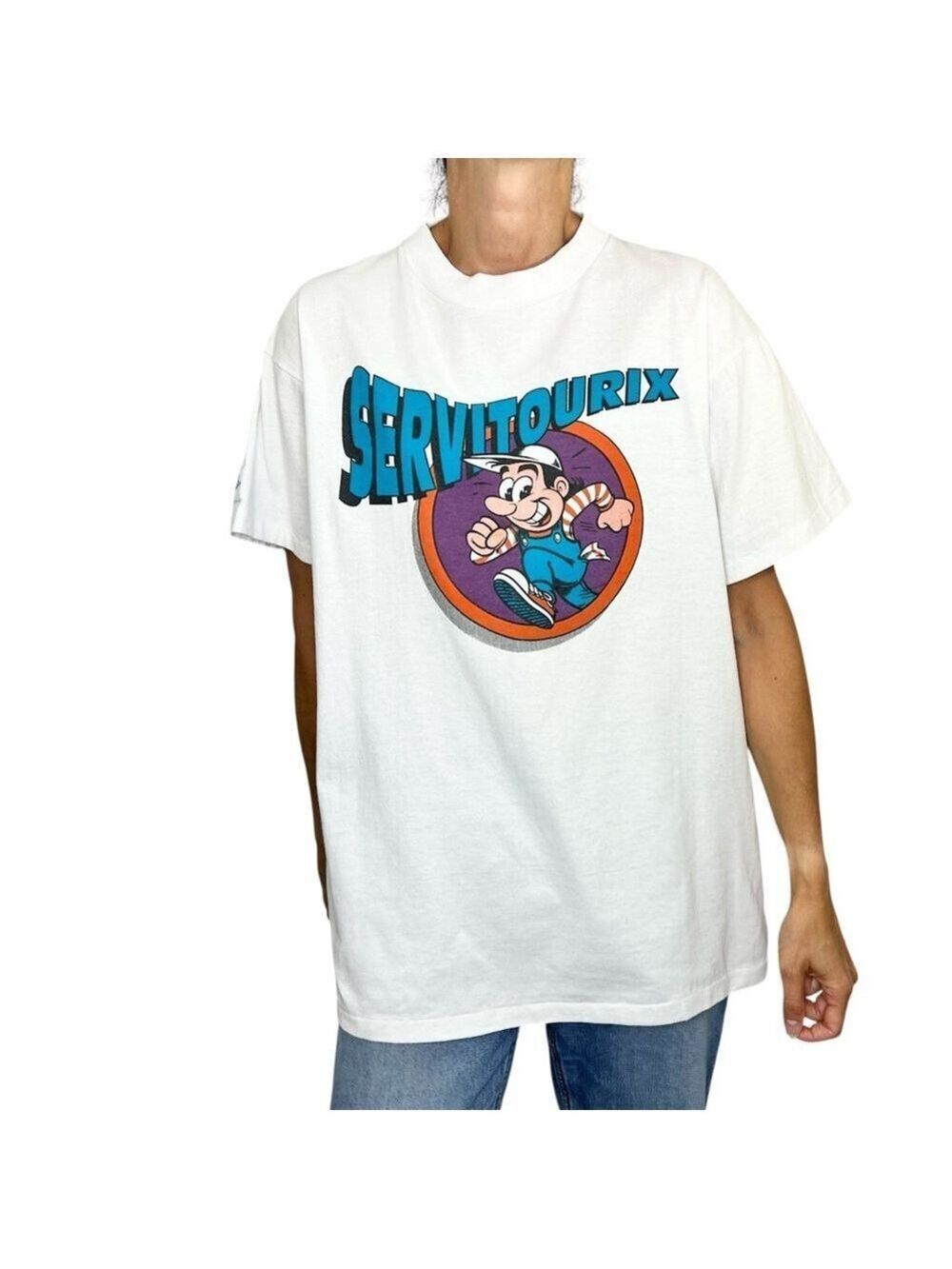 Vintage 80s 90s Oniga Sportswear Servitourix single stitch white tee shirt L